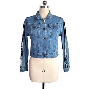vintage y2k bebe logo sleeve cropped denim jacket S/M blue jean crop 2000s vtg